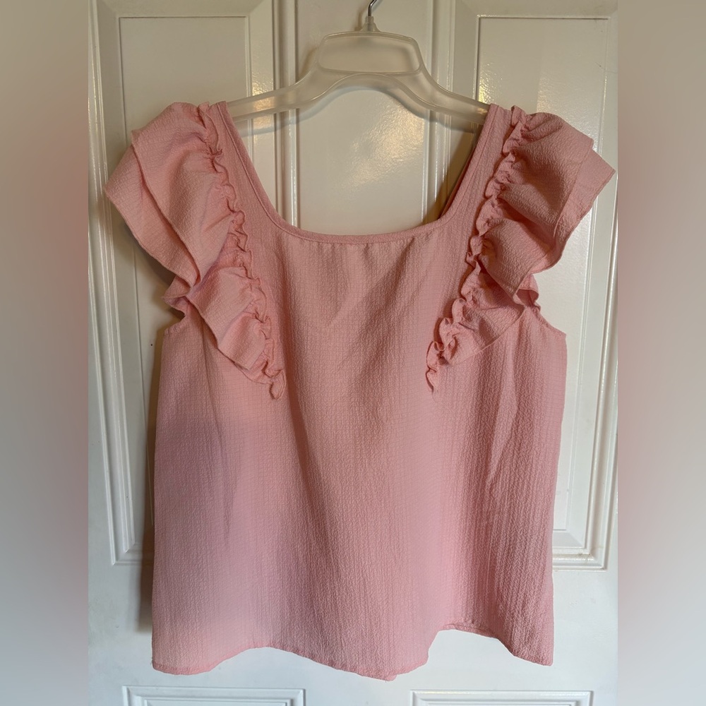 Pink Flutter Sleeve Top by SHEIN - Size Large (8/10)
